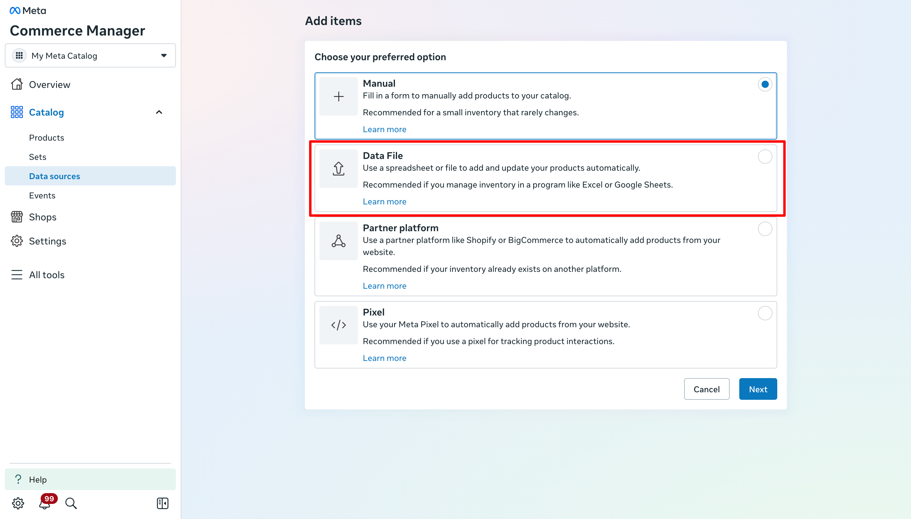 Select new datasource to connect