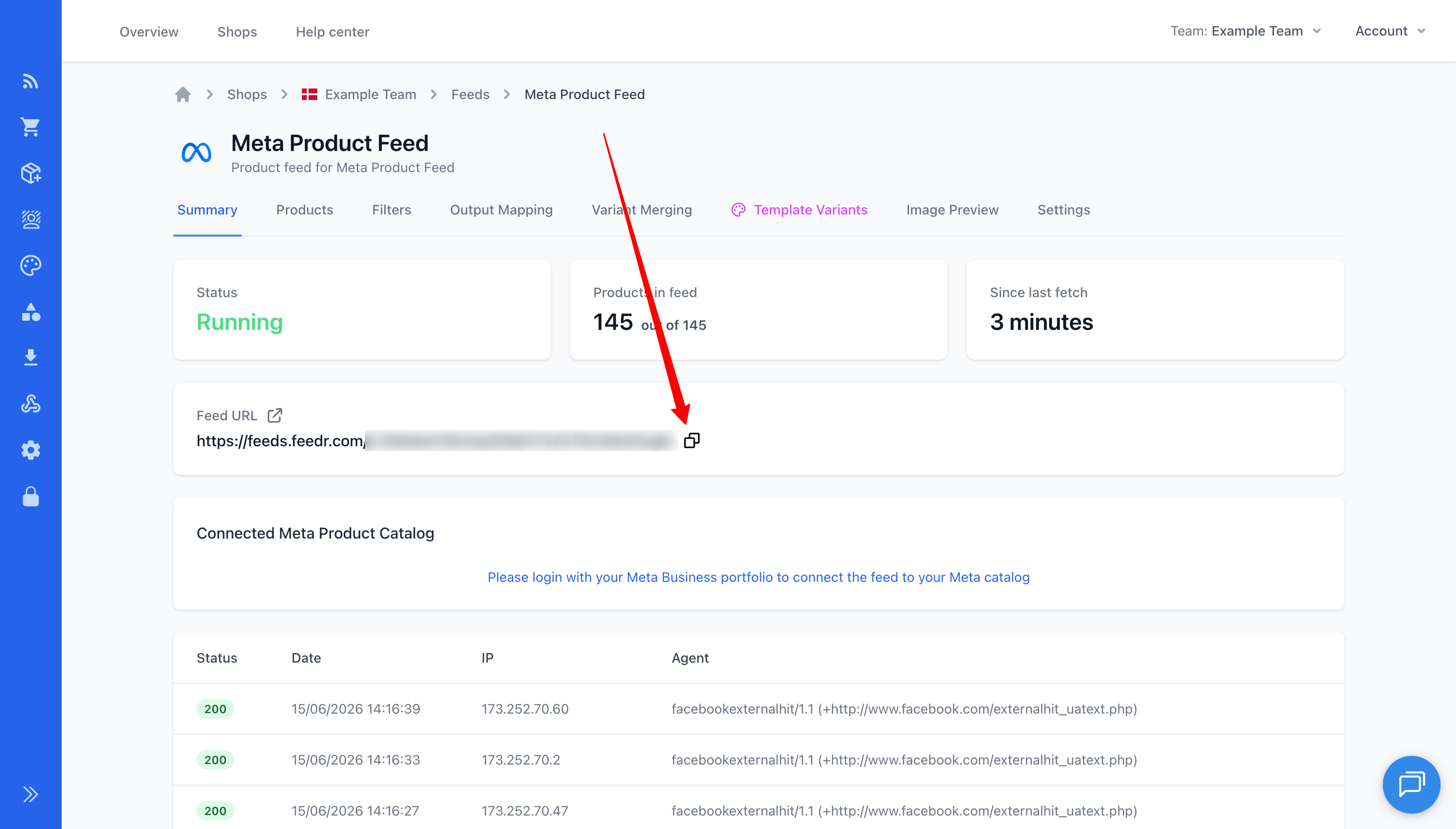 Insert feed url