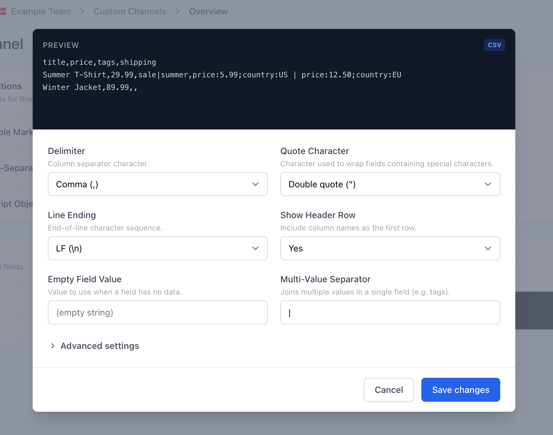 CSV Configuration