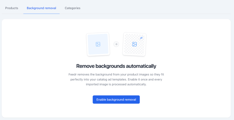 The Background removal tab with the Enable background removal button