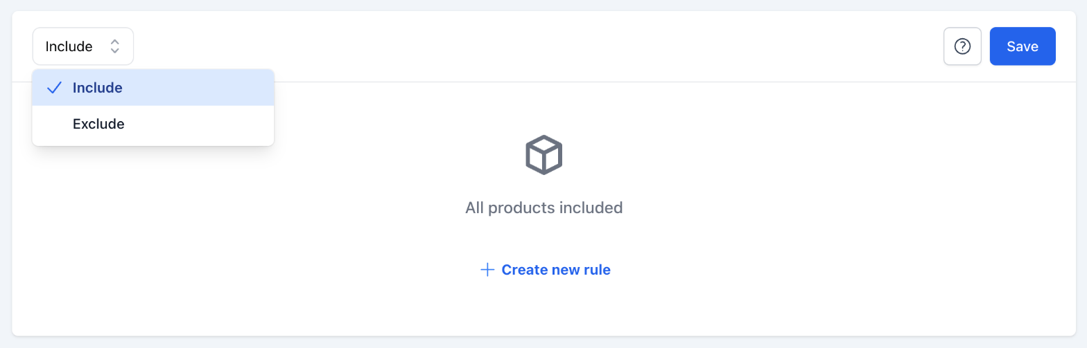 Feed filtering: the filter type dropdown with Include selected