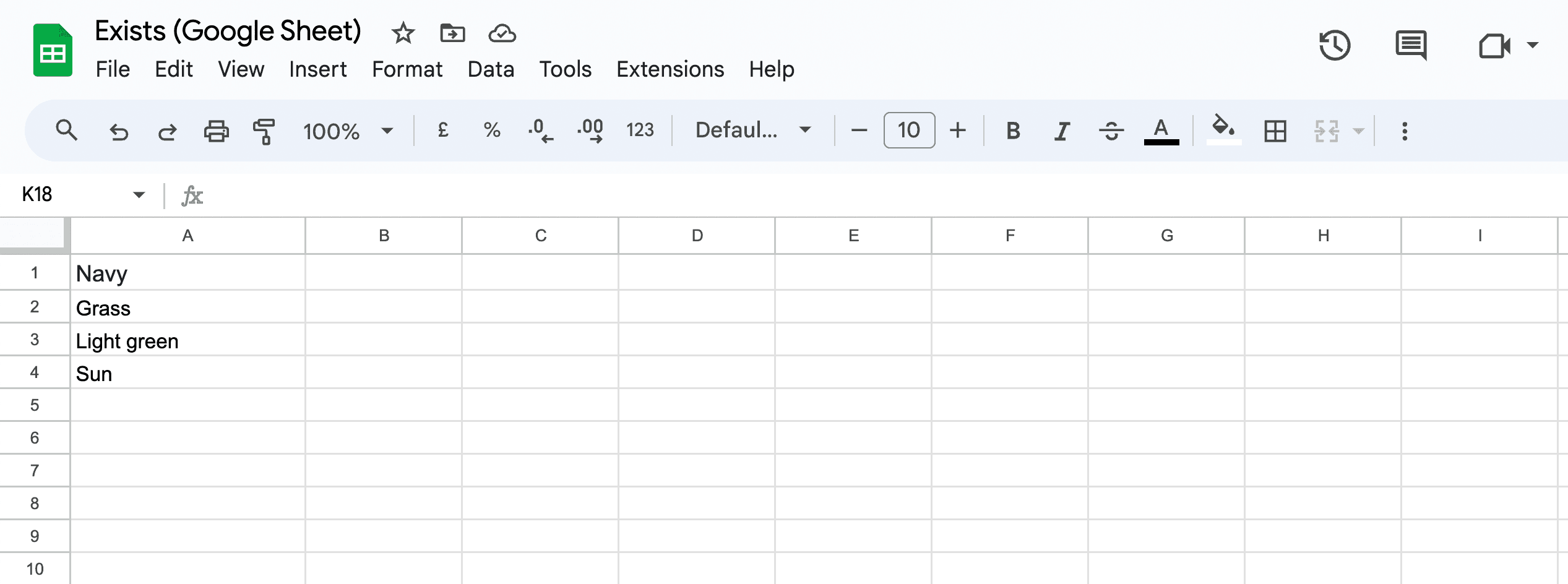 A screenshot showing the exists Google Sheet.
