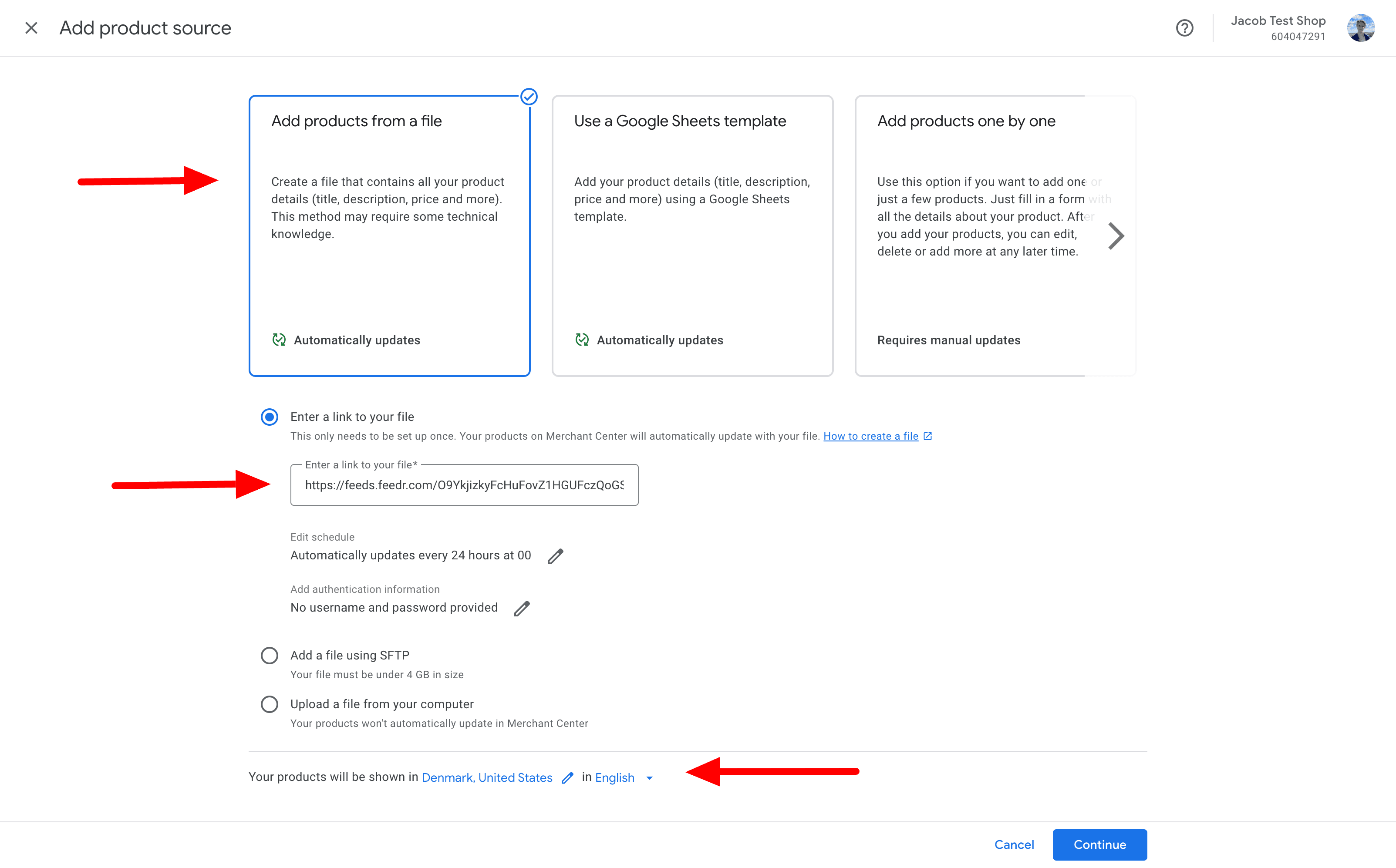 Enter basic information about your feed