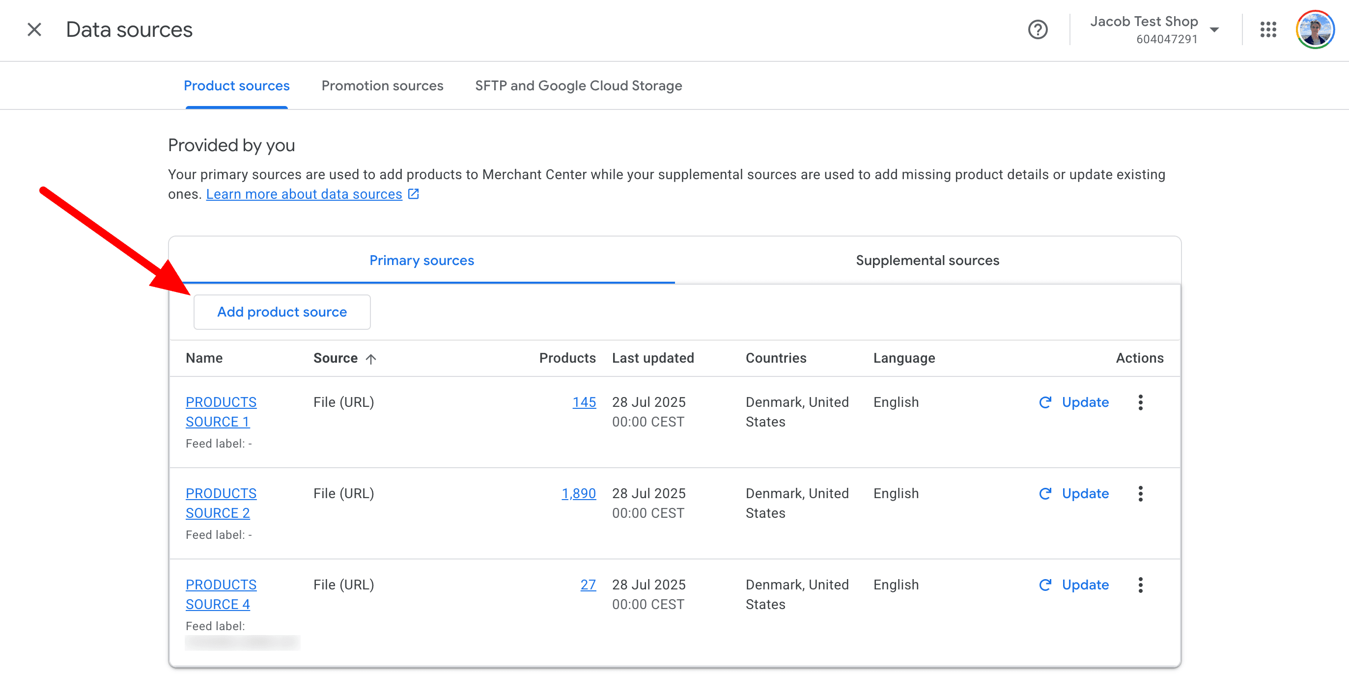 Add new product source in Google Merchant Center
