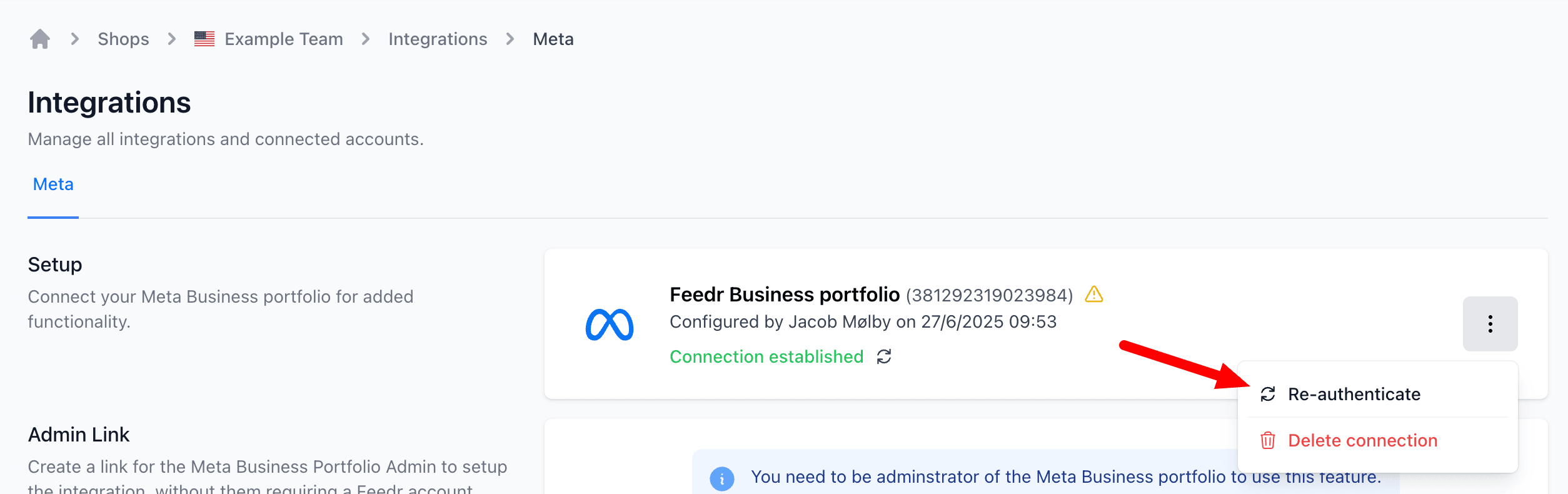 Re-authenticate to connect new assets to Feedr