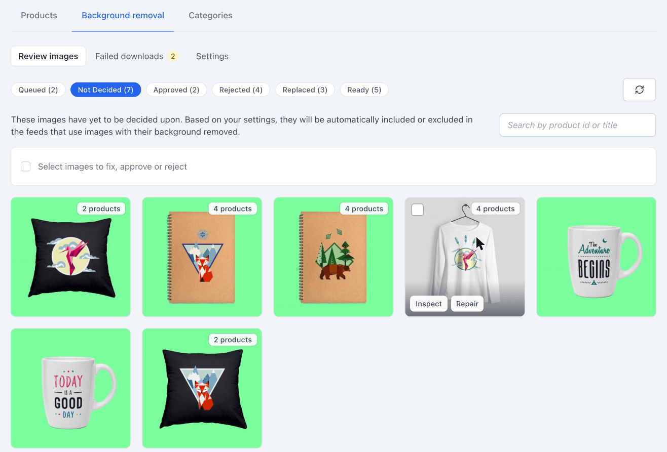 Review images with the Not Decided tab open