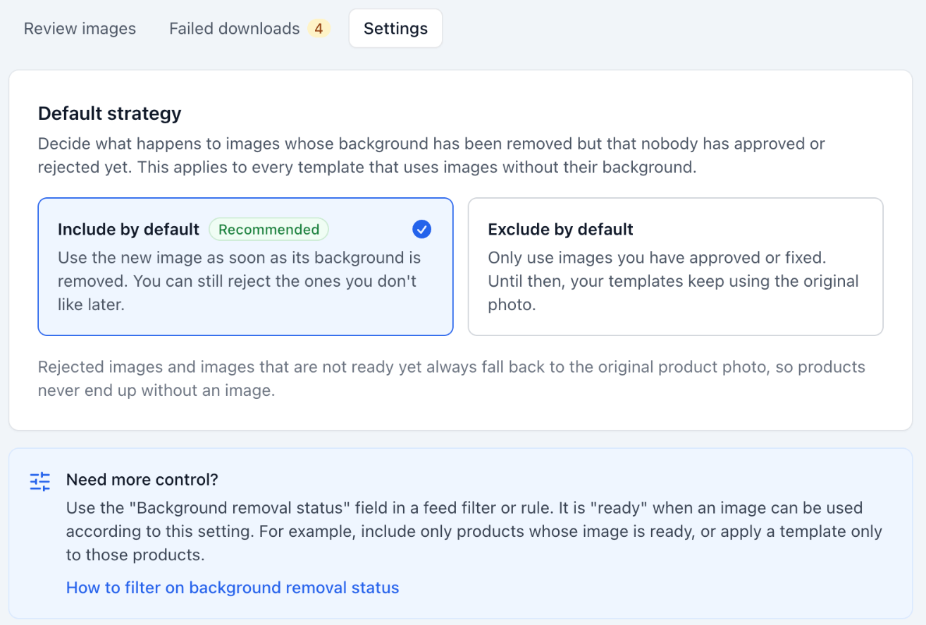 The default strategy on the Settings tab