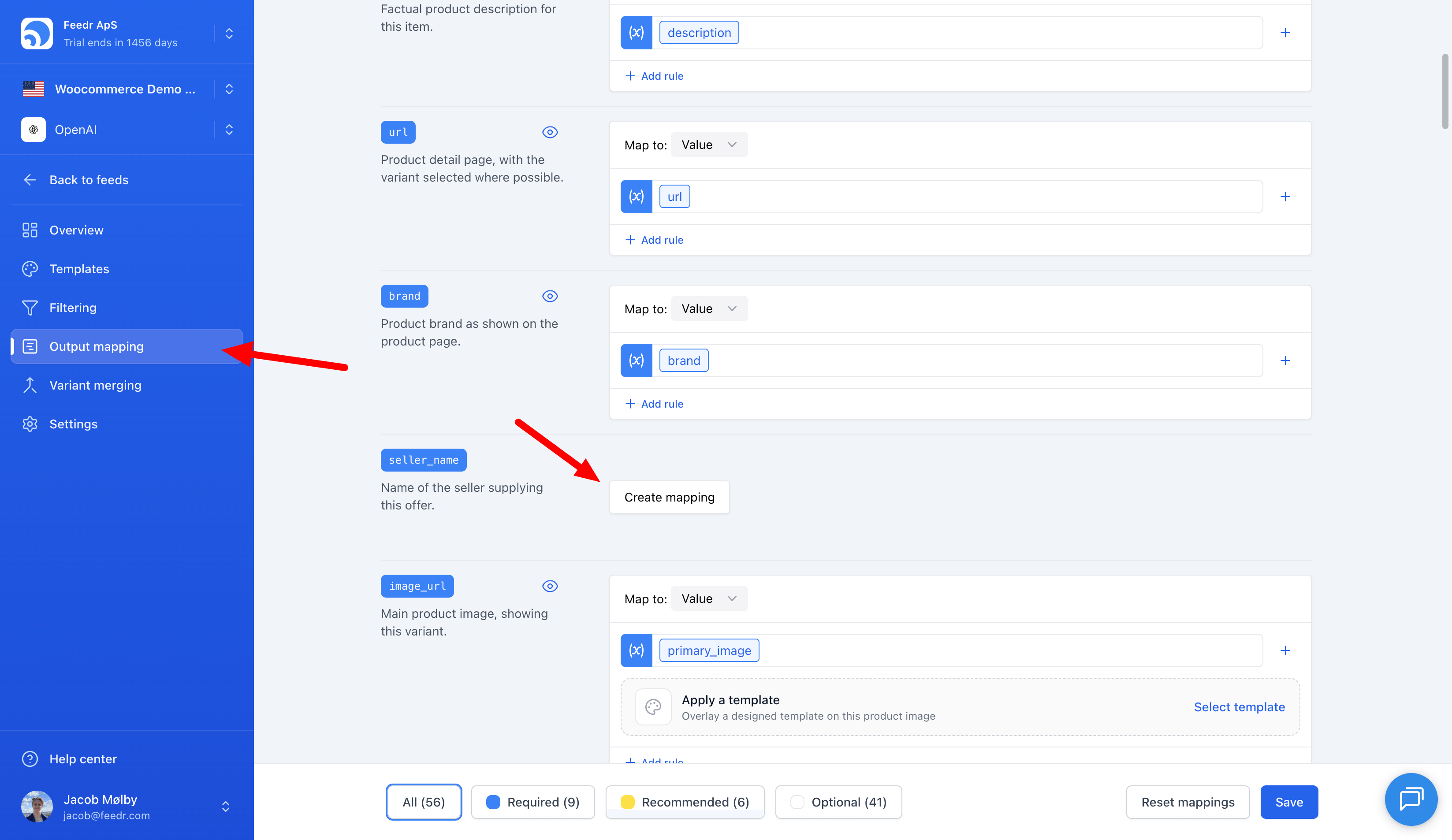Mapear valores estáticos em um feed do OpenAI