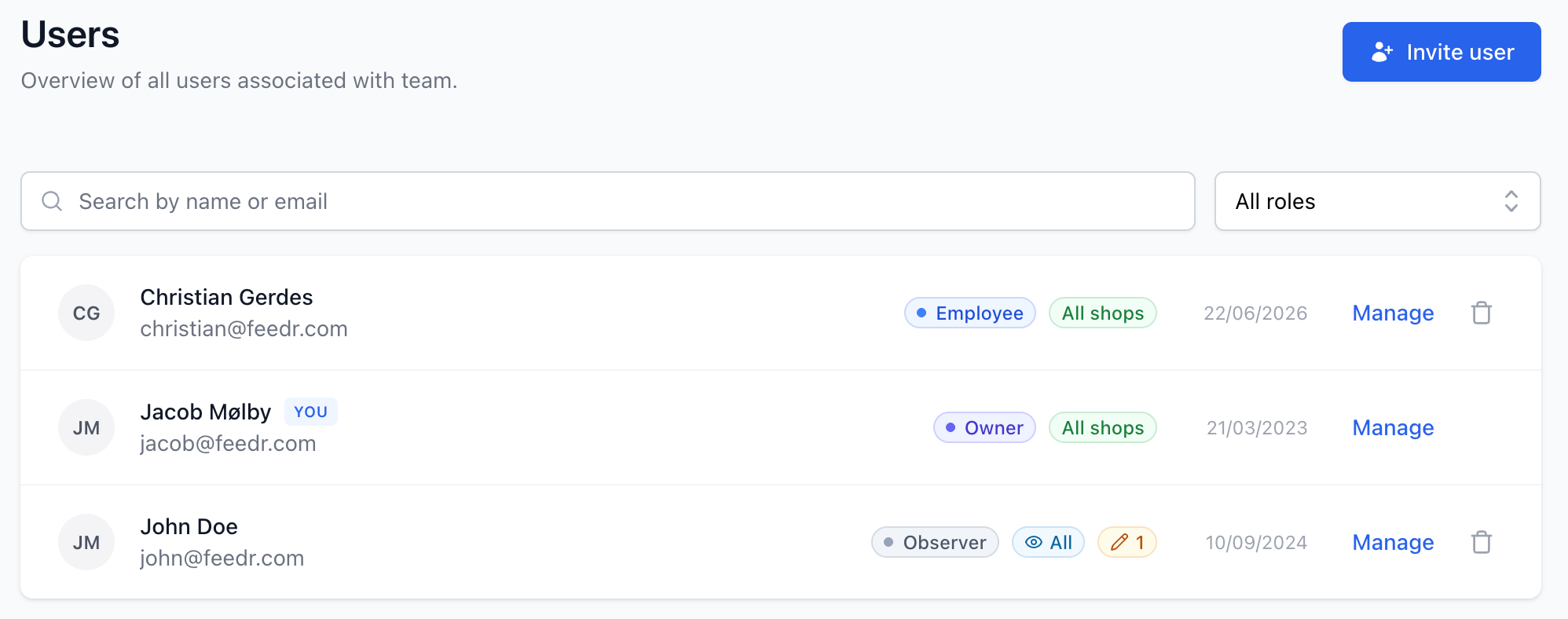 Users page
